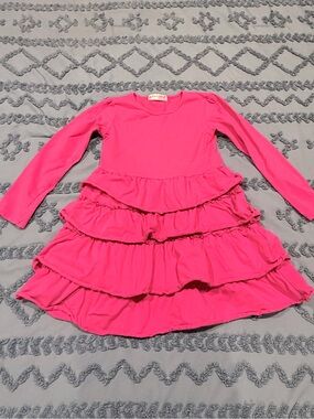 Girls' Long Sleeve Tiered Ruffle Dress - Hot Pink